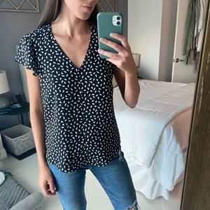 Black & White Flutter Sleeve Blouse